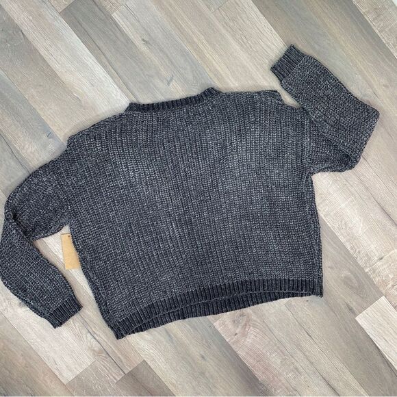 Just Found Ruffle Detail Chenille Sweater Gray Medium Crew Neck Waffle Knit - Picture 9 of 12